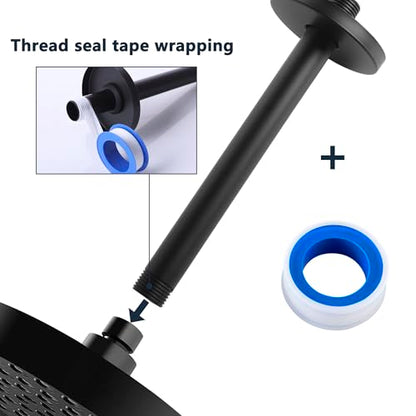 Straight Shower Arm with Flange, Ceiling Mount 8" Pipe, Matte Black | Neck Replacement, For High Pressure Fixed Rain Shower Head, 1/2" NPT, G1/2 - color: Round Matte Black 8 Inch