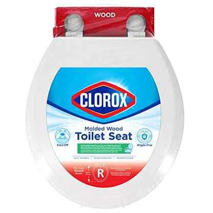 Clorox Round Wood Toilet Seat with Easy-Off Hinges-Wiggle Free Design ‎16.54 x 16.5 x 0.99 inches