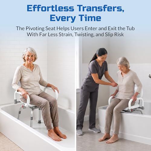 Swival Shower Chair with Padded seat for Inside ShowerFor Senior, Bath Seat | Sit Securely While Bathing - White, padded seat, padded armrests, swivel seat, tool-free assembly, 600 lb