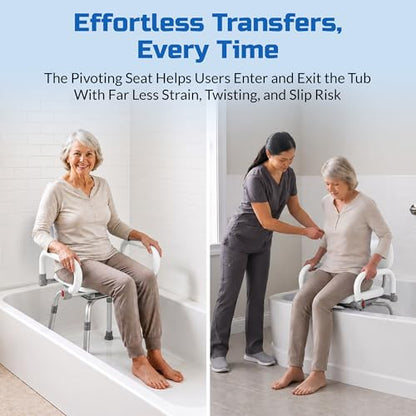 Swival Shower Chair with Padded seat for Inside ShowerFor Senior, Bath Seat | Sit Securely While Bathing - White, padded seat, padded armrests, swivel seat, tool-free assembly, 600 lb