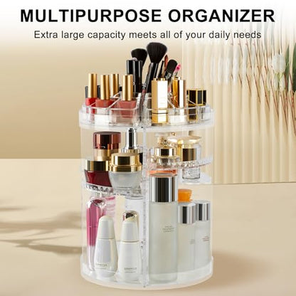 AMEITECH Makeup Organizer, 360 Degree Rotating Adjustable Cosmetic Storage Display Case with 8 Layers Large Capacity, Fits cosmetics, Makeup Brushes, Lipsticks and More, Clear - style: 8 Layers with lipsticks boxes