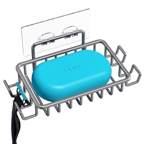 Nieifi Bar Soap Holder for Shower Wall with 4 Hooks, Stainless Steel Adhesive Soap Dish for Bathroom, Gray - color: Gray, size: 1 Pack