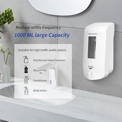 Manual Foaming Soap Dispenser, 1000ml, Pearl White | No-Drill, Wall Mounted, Large Viewing Window, Super Easy Refills, Commercial & Home - color: Pearl White