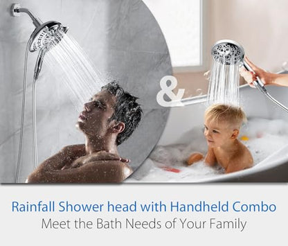 2 in 1 Shower Head with Handheld Combo High Pressure Silver 2.5 GPM | 7.2" Rain Showerhead and 9 Spray Hand Held Shower, Adjustable Shower Angle, 59-inch Rotatable Stainless Steel Hose - color: Silver, size: 2.5 GPM