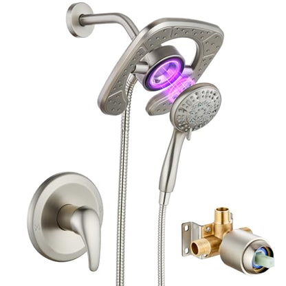 Magnetic Shower Faucet Set Dual 2 in 1 Shower System with Handheld Shower Spray 3-way Water Diverter Shower Trim Kit Rainfall Bathroom High Pressure 5 Setting without Tub Faucet Brushed Nickel - color: Brushed Nickel