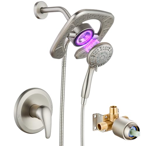 Magnetic Shower Faucet Set Dual 2 in 1 Shower System with Handheld Shower Spray 3-way Water Diverter Shower Trim Kit Rainfall Bathroom High Pressure 5 Setting without Tub Faucet Brushed Nickel - color: Brushed Nickel