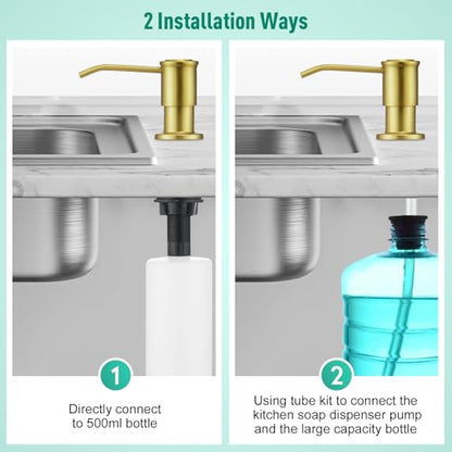 CREA Brushed Gold Kitchen Soap Dispenser Countertop Soap Dispenser for Kitchen Sink, Built in Sink Soap Dispenser for Bathroom with 39" Tube Large Capacity 17 OZ Bottle - color: Gold, style: Circular