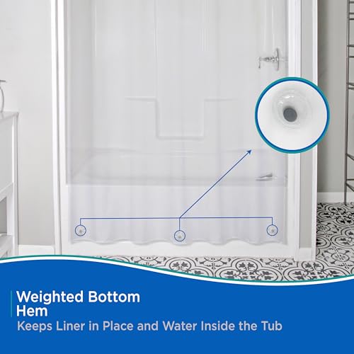 Kenney KN61455 Heavyweight 8 Gauge Waterproof PEVA Shower Curtain Liner with Rust-Resistant Metal Grommets and Weighted Magnetic Hem for Bathroom, 70" W x 72" H, Clear - color: Clear, size: 70.9"W x 72.1"L (Pack of 1)