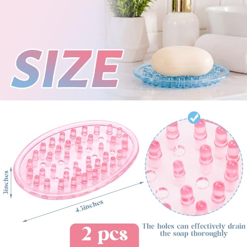 2 Pcs Plastic Soap Holder Soap Dish Bar Saver Tray with Holes Sponge Holder for Kitchen Bathroom Shower Counter, 4.5 x 3 x 0.7 Inches (Pink,Blue) - color: Pink, Blue