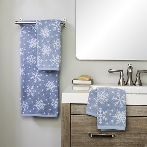 SKL Home Christmas/Winter Scattered Snowflakes Bath Towel, Blue | 100% Cotton. 500 GSM weight. Soft & absorbent. Reversible jacquard pattern. Great for holiday gifting. - color: Scattered Snowflakes (Blue), style: Bath Towel