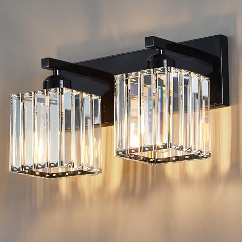 Modern Bathroom Vanity Light 2-Lights Plating Black Crystal Bathroom Wall Light Vanity Light Fixtures - color: Plating Black Straight, size: 2-light