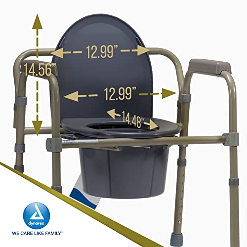 Dynarex Folding Bedside Commode, 3 in 1 Portable Toilet Chair for the Elderly and Disabled, Designed for Free Standing Use, as a Raised Toilet Seat, and Toilet Safety Rail, 1 Folding Bedside Commode - size: Regular