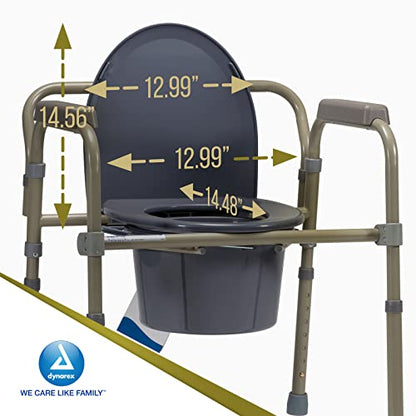 Dynarex Folding Bedside Commode, 3 in 1 Portable Toilet Chair for the Elderly and Disabled, Designed for Free Standing Use, as a Raised Toilet Seat, and Toilet Safety Rail, 1 Folding Bedside Commode - size: Regular