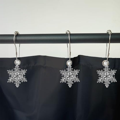 12pcs Shower Curtain Hooks Stainless Steel Decorative Shower Curtain Rings, Rust-Resistant Shower Hooks for Shower Curtain or Liner (Clear Snowflake) - size: Clear Snowflake