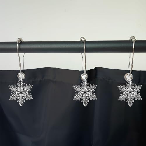 12pcs Shower Curtain Hooks Stainless Steel Decorative Shower Curtain Rings, Rust-Resistant Shower Hooks for Shower Curtain or Liner (Clear Snowflake) - size: Clear Snowflake