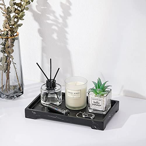 Luxspire Marble Tray for Soap Dispenser Perfume Jewelry, M, Ink Black | 10 x 6 inch, non-slip waterproof resin, easy wipe clean, fits bath kitchen vanity, holds jewelry toiletries soap - color: A - Ink, style: Medium