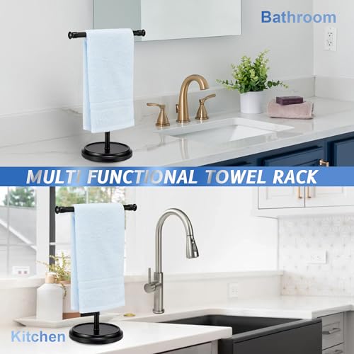 Hand Towel Holder Stand, Free Standing Towel Rack Stand with Stainless Steel Base, Rust-Proof Towel Bar for Bathroom Kitchen Countertop (Black) - color: Black