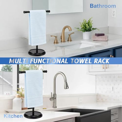 Hand Towel Holder Stand, Free Standing Towel Rack Stand with Stainless Steel Base, Rust-Proof Towel Bar for Bathroom Kitchen Countertop (Black) - color: Black
