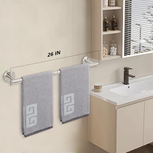 NearMoon Bath Towel Bar, Thicken Stainless Steel Shower Towel Rack Holder Wall Mounted for Bathroom, 26-lnch Overall Length-24-lnch Usable Hanging Space (1 Pack, Brushed Nickel) - color: Brushed Nickel, size: 26 Inch