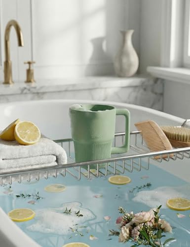 Roslim Silicone Baby Bath Rinse Cup - Shampoo & Body Washing Rinser for Kids & Toddlers, Lightweight Bath Cups for Rinsing Hair, Easy-Grip Handle, Ultra Soft Material (Olive Green) - color: Olive Green