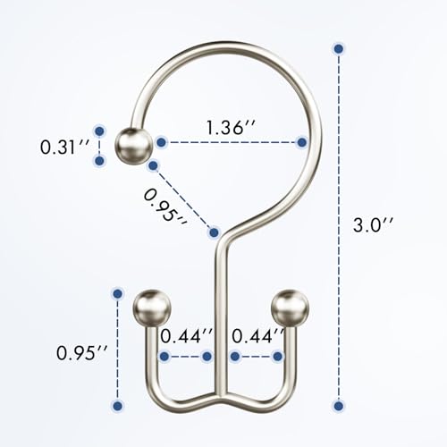 Bathway Shower Curtain Hooks Matte Nickel Shower Curtain Rings, 12 Pcs Double Hook Shower Curtain Hooks Rings Shower Curtain Hangers Rust Proof, Metal Shower Hooks for Bathroom Shower Curtain Rod - color: Matte Nickel, style: Minimalist