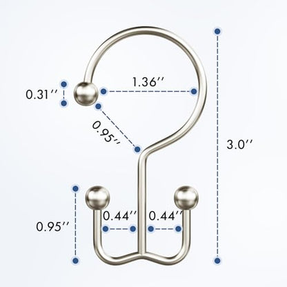 Bathway Shower Curtain Hooks Matte Nickel Shower Curtain Rings, 12 Pcs Double Hook Shower Curtain Hooks Rings Shower Curtain Hangers Rust Proof, Metal Shower Hooks for Bathroom Shower Curtain Rod - color: Matte Nickel, style: Minimalist