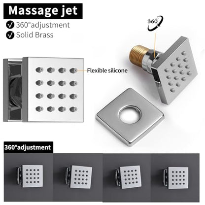 Dual Shower Mixer 6 Way Full Body Shower Head System Rain 12+8+8 Inch With Wall Mount 6 Pcs Jets 2 Handheld Shower Diverter Valve Digital Display Fauct Set，Chrome - color: Chrome