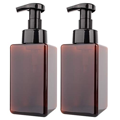2 Pack Foaming Soap Dispenser, 15 Oz Refillable Plastic Pump, Amber Brown | 450ml Empty Foam Soap Bottles for Hand Soap, Ideal for Bathroom Vanities, Kitchen Sink, Hospital, Clinic and More