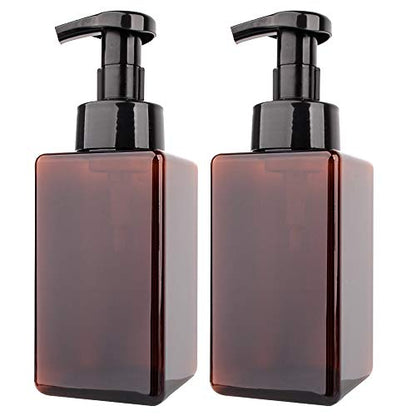 2 Pack Foaming Soap Dispenser, 15 Oz Refillable Plastic Pump, Amber Brown | 450ml Empty Foam Soap Bottles for Hand Soap, Ideal for Bathroom Vanities, Kitchen Sink, Hospital, Clinic and More