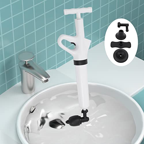 Air Plunger for Toilet,Toilet Plunger, Drain Plumb Plunger,Power Plunger,High Pressure with Detachable Assembly Heads for Plugging Toilets,Kitchens,Bathrooms (White)