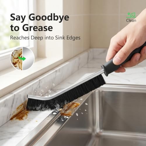 3 Pack Crevice Deep Cleaning Gap Brush | 20mm Long Hard Bristles & 25° Curved Slim Head,Non-Scratch for Tile, Stove, Car Vents & Narrow Gaps, with Hanging Hole