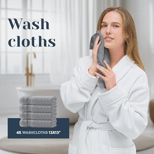 White Classic Luxury Bath Towel Set of 8 Pieces - 100% Turkish Cotton Highly Absorbent Towels for Bathroom, 2 Luxury Bath Towels 700GSM, 2 Hand Towels, 4 Washcloths, Dolphin Gray - color: 07: Dolphin Gray