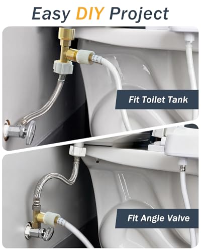 Universal Bidet T Adapter for Any Brand Bidet Hose, All-in-One Solution fit Toilet Tank Inlet or Angle Valve Outlet, 3/8"-7/8"-1/2", Brass Made