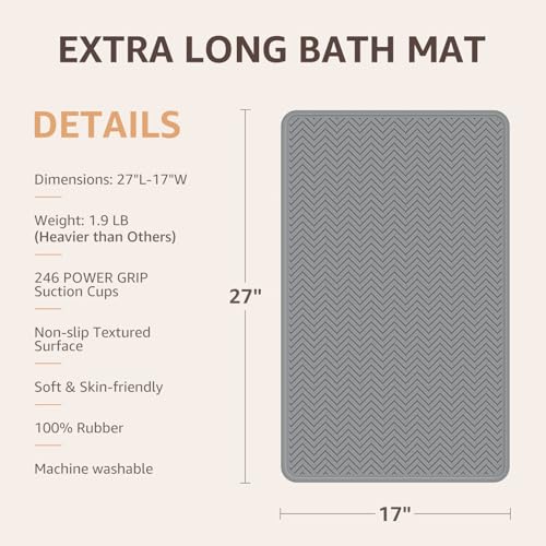 OTHWAY Bathtub Mat Non Slip, 27" x 17" Bath Mat for Tub, Machine Washable Shower Anti Slip Mat with 246 Strong Suction Cups (Grey) - color: Grey, size: 27" x 17" (Rectangular)