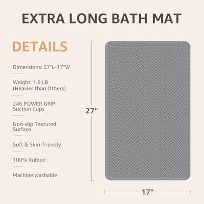 OTHWAY Bathtub Mat Non Slip, 27" x 17" Bath Mat for Tub, Machine Washable Shower Anti Slip Mat with 246 Strong Suction Cups (Grey) - color: Grey, size: 27" x 17" (Rectangular)