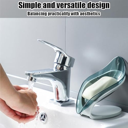 Self Draining Leaf Soap Dish – Easy to Clean Waterfall Soap Holder, Multi-Use for Shower, Bathroom & Kitchen Sink, Durable & Stylish (Blue) - color: Blue