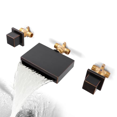 SKOWLL Wall Mount Bathroom Faucet, Oil Rubbed Bronze Vintage Waterfall Bathtub Faucet, Widespread Vanity Vessel Sink Faucet 2 Handle Tub Filler - color: Oil Rubbed Bronze