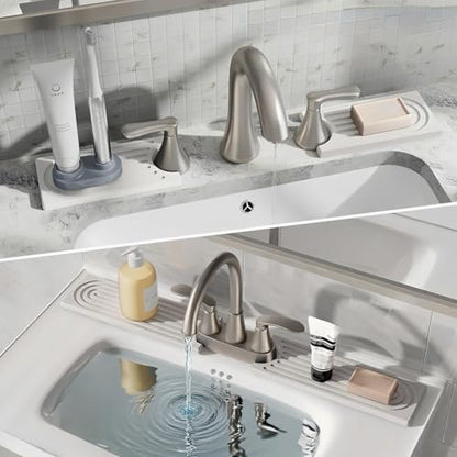 2-Piece Stone Faucet Mat for Kitchen Sink, Split Water-Absorbing Sink Tray with Center Faucet Opening, White, 15.7 x 3.9 Inches Combined - color: White-Short