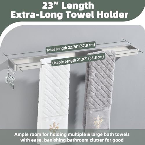 22.8" Towel Bar for Bathroom Shower, Brushed Nickel, Wall Mounted | 304 Stainless Steel, Rust-resistant Towel Holder for vanity, kitchen, Square Design with Hidden Screws, Heavy-duty Hang - color: Brushed Nickel