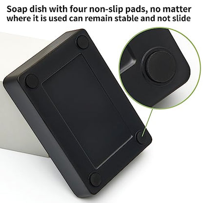 Bamboo Soap Dishes for Shower with Drainage Wooden Soap Bar Holder for Bathroom Soap Tray Easy to Clean, Durable and with Non-Slip Pads(Single Black Square) - color: Single Black Square
