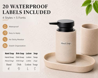 Clasin Home 3 Pcs Bathroom Accessories Set, Liquid Soap Dispenser with Large Pump, Toothbrush Holder Cup and Soap Dish, Sandstone Texture Bathroom Counter Set for Modern Home (Beige) - color: Beige