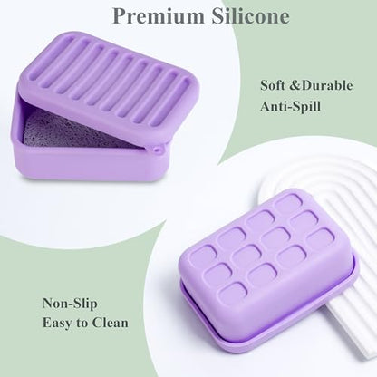 2PC Portable Leakproof Travel Soap Case, Silicone Travel Soap Case, Compact Soap Holder with Drainage Layer, Travel Soap Holder for Camping, Gym, Outdoor (Light-Purple&Rice-White) - color: Light-purple&rice-white