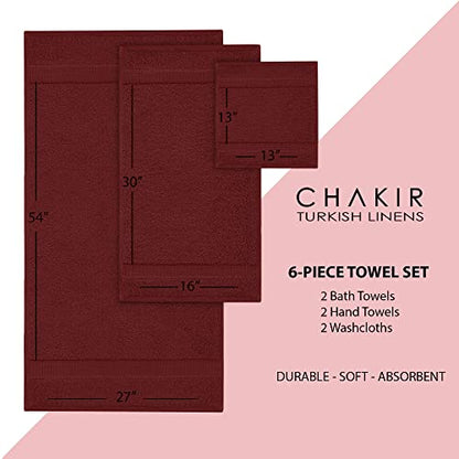 Chakir Turkish Linens 6 Piece Towels Set, 100% Cotton Luxury Turkish Towels for Bathroom, Soft Absorbent Bath Towel Set with 2 Bath Towels 2 Hand Towels 2 Washcloths, Cranberry - color: Cranberry