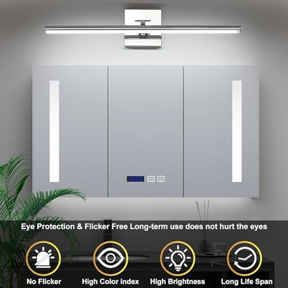 LED Bathroom Vanity Light, Modern Bathroom Light Fixture Over Mirror (3000K/4000K/6000K, Dimmable), Vanity Light Bar with Angle Adjustable, 24 Inch, Chrome - color: Chrome, size: 24 inch