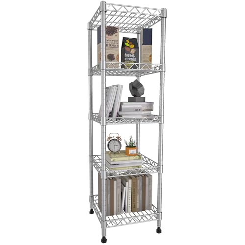 GIOTORENT 5 Tier Standing Shelving Metal Units, Adjustable Height Wire Shelf Display Rack for Laundry Bathroom Kitchen 11.8 W x 11.8 D x 50 H (5-Tier, Grey, Matte/Glossy Finish) - color: Grey, size: 11.8D x 11.8W x 50.0H (5Tier)