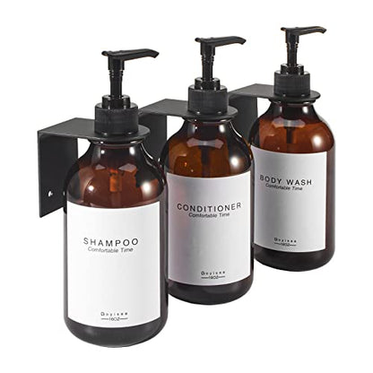 Shampoo and Conditioner Dispenser for Shower Wall 3 Chamber,Refillable Shampoo and Conditioner Bottles with Waterproof Labels,Soap Dispenser with Pumps (3 Bottles 3 Wall Mounts-Brown) - color: 3 Bottles 3 Wall Mounts-brown