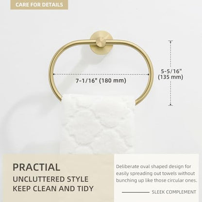Angle Simple Bathroom Towel Ring, Swivel Hand Towel Holder, Brushed Gold | SUS304 Stainless Steel, Oval Modern Dishrag Hanger for Kitchen, Move Back & Forth, Screws Wall Mount - color: Oval - Brushed Gold