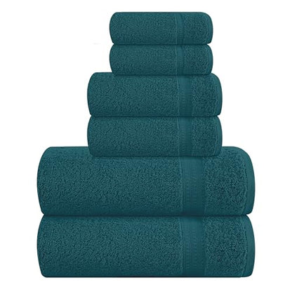 MyOwn 6 Piece Towel Set, 100% Combed Cotton - 2 Bath Towels, 2 Hand Towels, 2 Wash Cloths - 500 GSM Luxury Hotel Quality Ultra Soft Highly Absorbent Towel Set for Bathroom - Teal - color: Teal