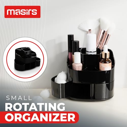 Masirs Small 360 Rotating Makeup Organizer, 5 Compartments, Square Black | Small 360 Rotating Makeup Organizer, 5 Compartments, Acrylic Mini Lazy Susan, Vanity Bathroom Counter, Square Black - color: Square Black
