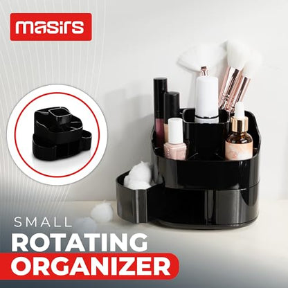 Masirs Small 360 Rotating Makeup Organizer, 5 Compartments, Square Black | Small 360 Rotating Makeup Organizer, 5 Compartments, Acrylic Mini Lazy Susan, Vanity Bathroom Counter, Square Black - color: Square Black